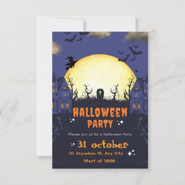 Convite de cartão para festa de Halloween assustad (Frente)