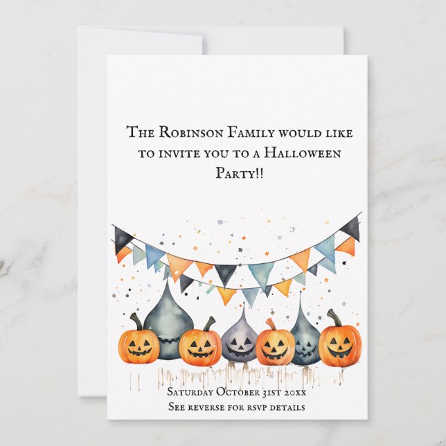 Convite de Cartão para Festa de Halloween de Abóbo (Frente)
