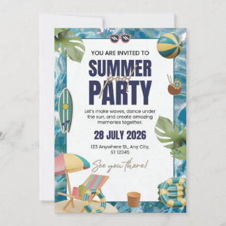Convite de Cartão para Festa Tropical de Verão Ele
