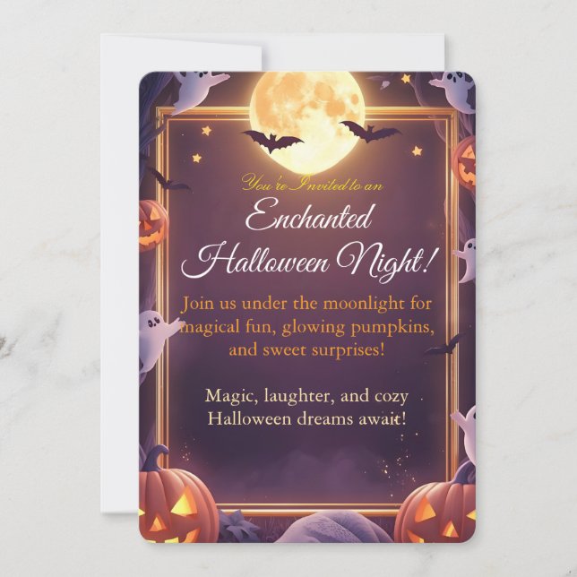 Convite de Cartão para Noite de Halloween Encantad (Frente)