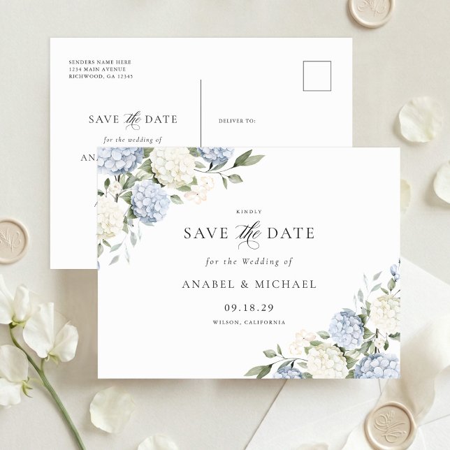 Convite de Cartão Postal Blue Hydrangea para Salva (Criador carregado)