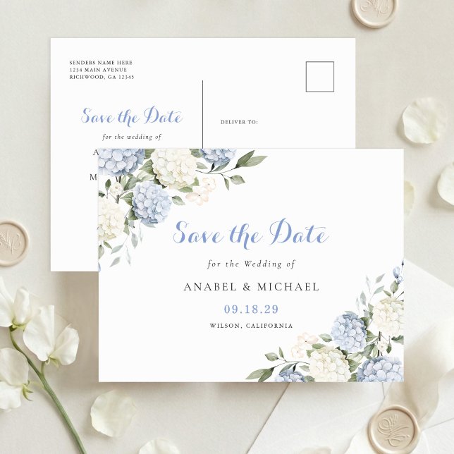 Convite de Cartão Postal Blue Hydrangea para Salva (Criador carregado)