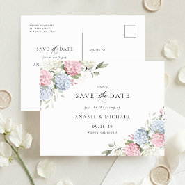 Convite de Cartão Postal Blue Hydrangea Save the D