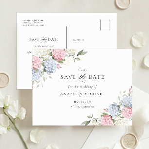 Convite de Cartão Postal Blue Hydrangea Save the D