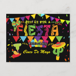 Convite de Cartão-Postal Colorido Fiesta Cinco De