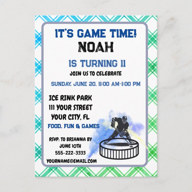 Convite de cartão postal com tema de jogador de hó (Frente)