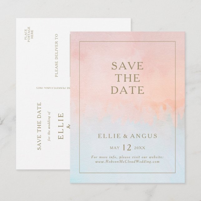 Convite de cartão postal de aquarela para salvar o (Frente/Verso)