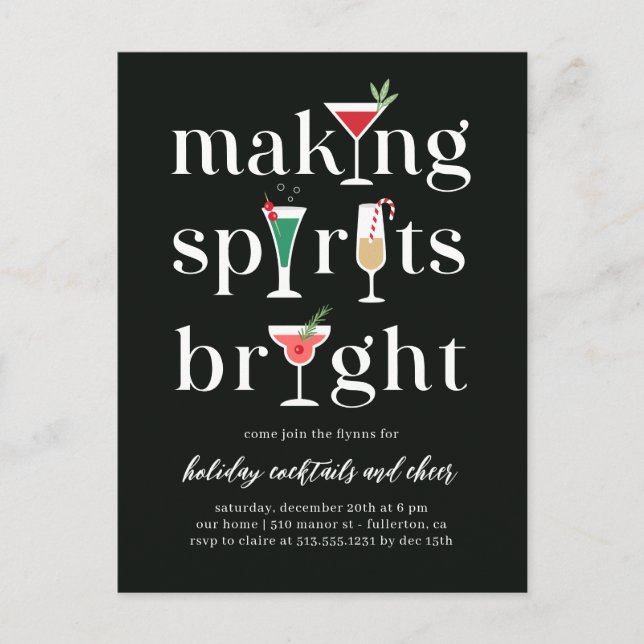 Convite de cartão postal de coquetéis de Natal (Frente)