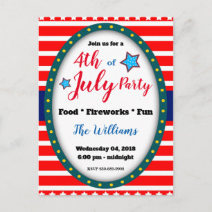 Convite de cartão postal para festa de 4 de julho 