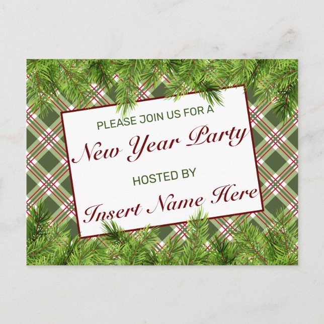 Convite de cartão postal para festa de Ano Novo em (Frente)