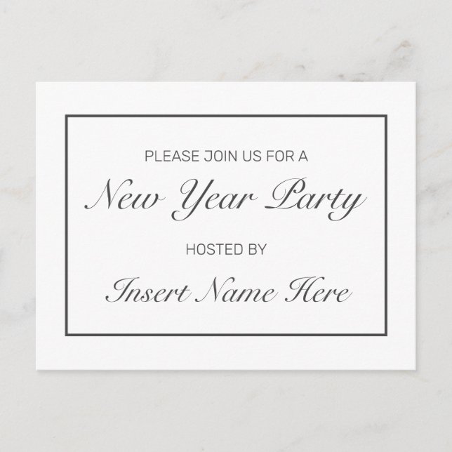 Convite de cartão postal para festa de Ano Novo mo (Frente)