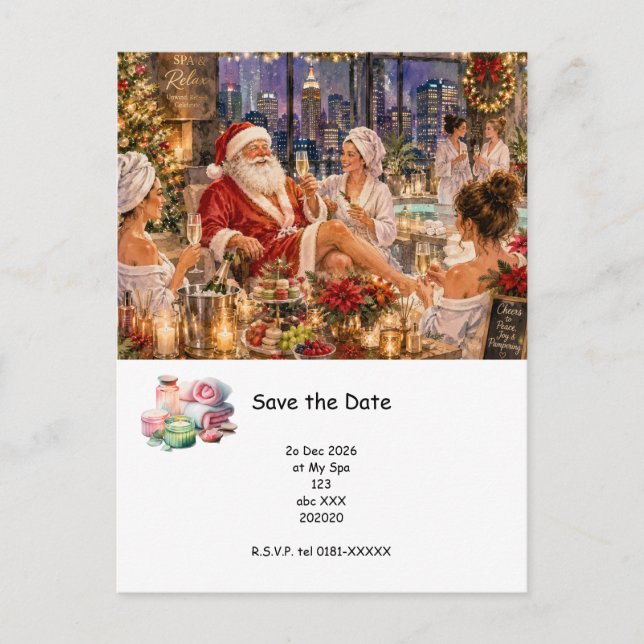 Convite de Cartão Postal para Festa de Spa de Nata (Frente)