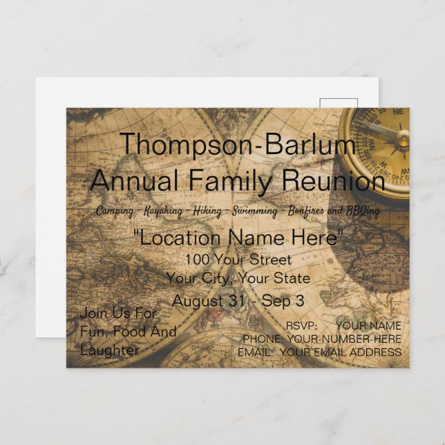 Convite de cartão postal para reunião de família n (Frente/Verso)