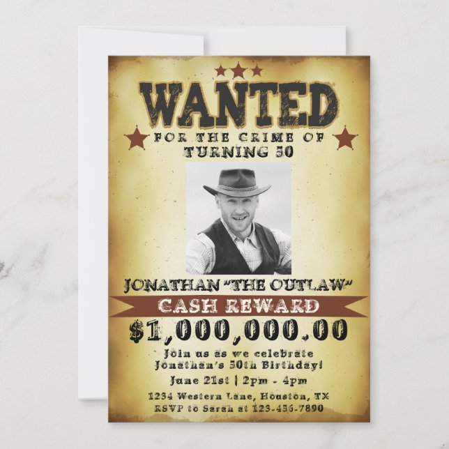 Convite de Cartaz de Procurado de Cowboy para Aniv (Frente)