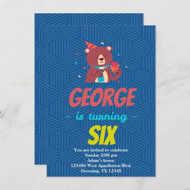 Convite de Cartoon de Urso Filho Personalizado (Frente/Verso)