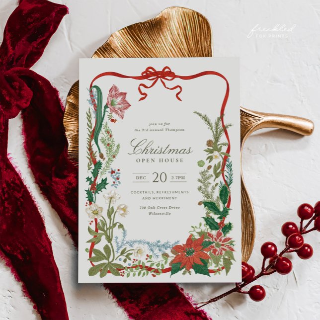 Convite de Casa Aberta de Natal Botânico Vintage (Vintage Botanical Christmas Open House Invitation)
