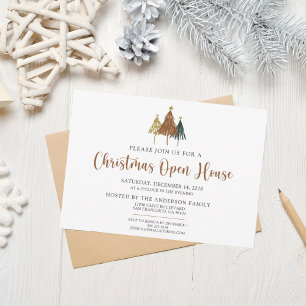 Convite de Casa Aberta de Natal com Árvores de Pin