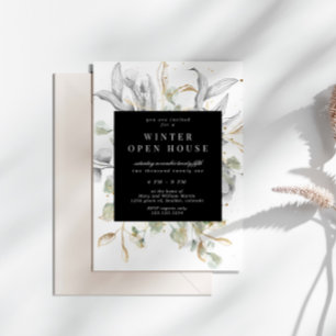 Convite de Casa Aberta Floral Prateado e Dourado E