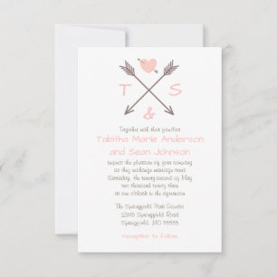 Convite de Casamento - 3x5 Coração Rosa com Flecha