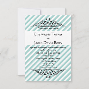 Convite De Casamento 3x5 De Flourish-Striped Azul 