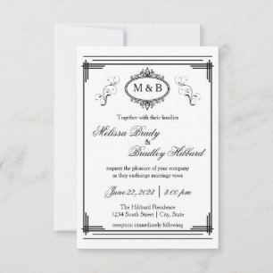 Convite de Casamento 3x5 - Moldura com Linhas Bran