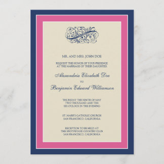 Convite de casamento 5 x 7 elegante Fúchsia/Marinh