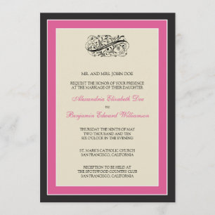 Convite de casamento 5 x 7 preto/fuschia simplesme