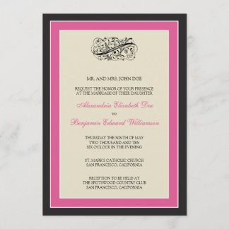 Convite de casamento 5 x 7 preto/fuschia simplesme
