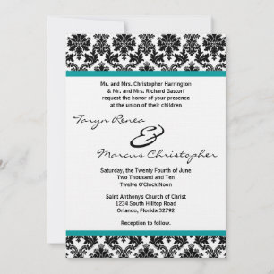 Convite de Casamento 5x7 Preto Damask e Linho Azul