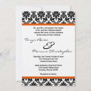 Convite de Casamento 5x7 Preto Damask e Linho Lara