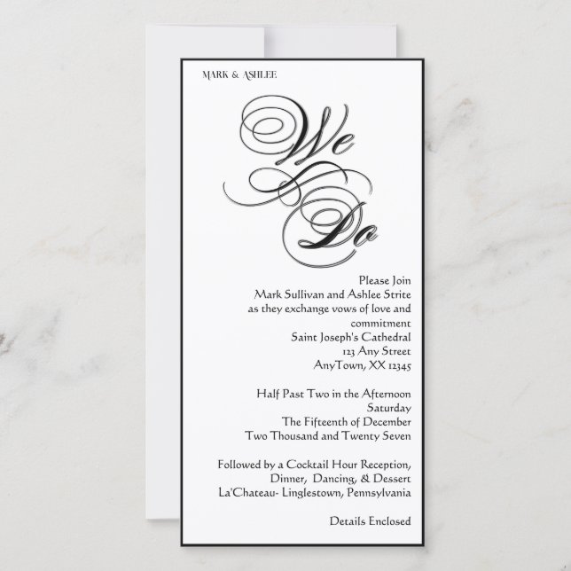 Convite de Casamento 8x4 B&W Dupla Face 'We Do' (Frente)