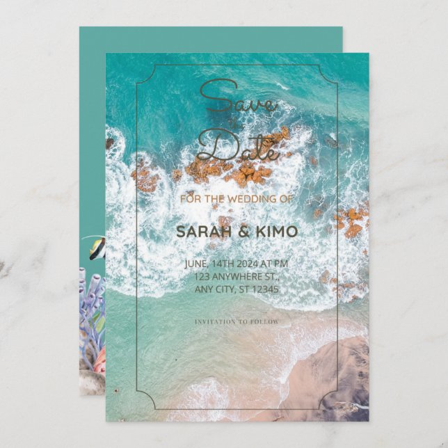 Convite de casamento à beira-mar (Frente/Verso)