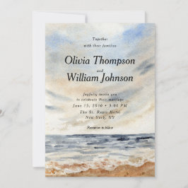 Convite de Casamento à Beira-Mar com Aquarela