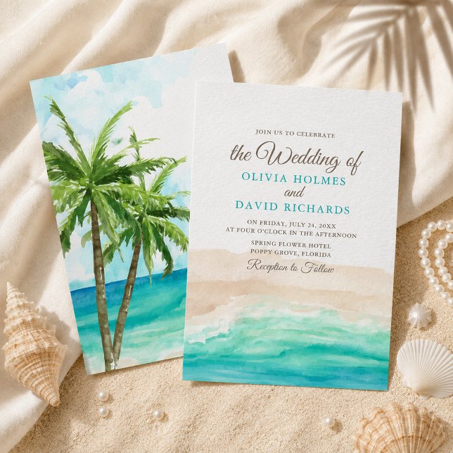 Convite de Casamento à Beira-Mar com Aquarela (Watercolor Coastal Ocean Beach Wedding Invitation)