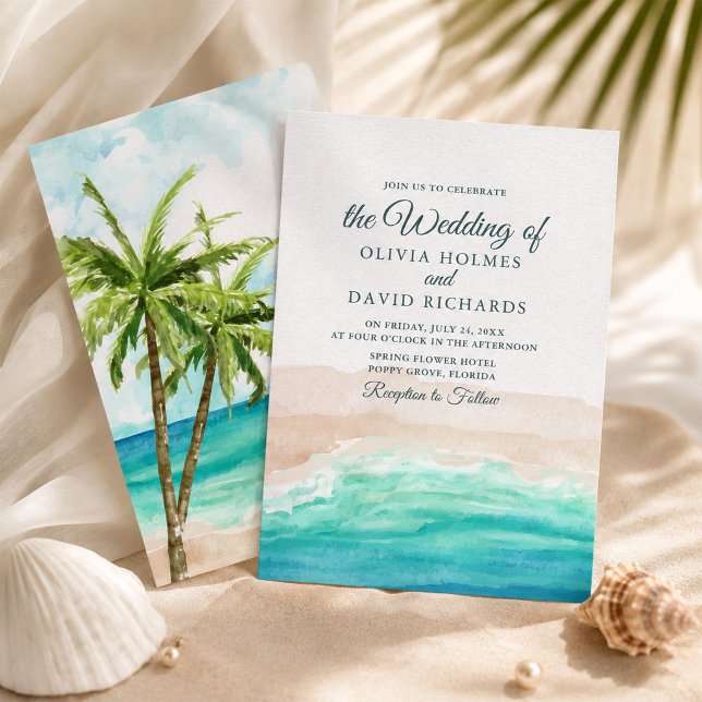 Convite de Casamento à Beira-Mar com Aquarela (Watercolor Coastal Ocean Beach Wedding Invitation)