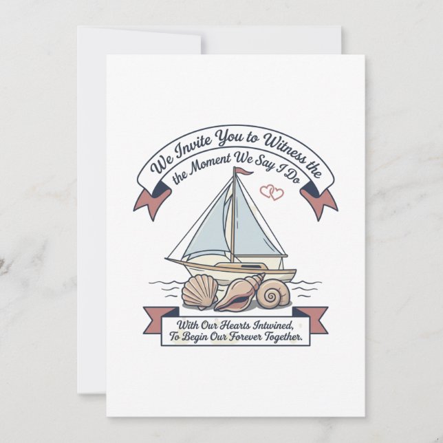 Convite de Casamento à Beira-Mar com Velho Navio (Frente)