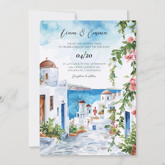 Convite de Casamento à Beira-Mar em Mykonos com Aq (Frente)