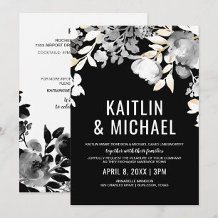 Convite De Casamento À Noite Floral (Preto E Dour