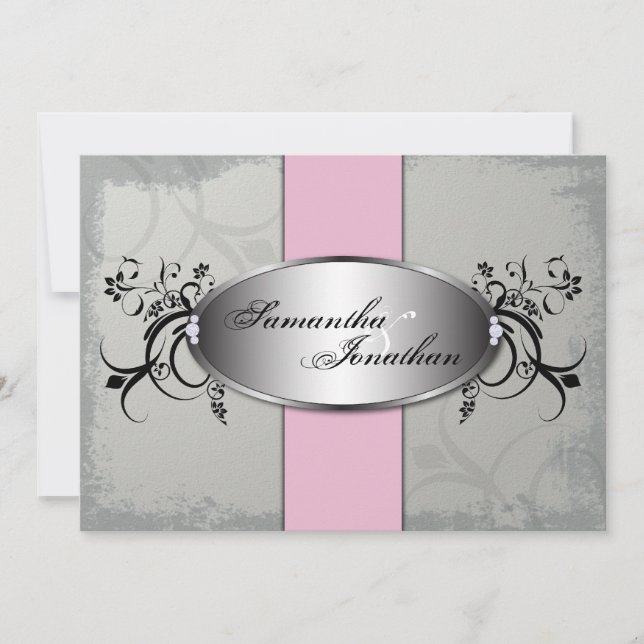 Convite De Casamento A Rosa De Cinza Elegante Com  (Frente)
