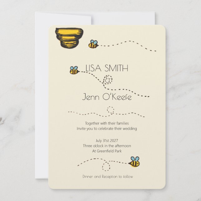 Convite de Casamento Abelha Bumble Ilustrado (Frente)