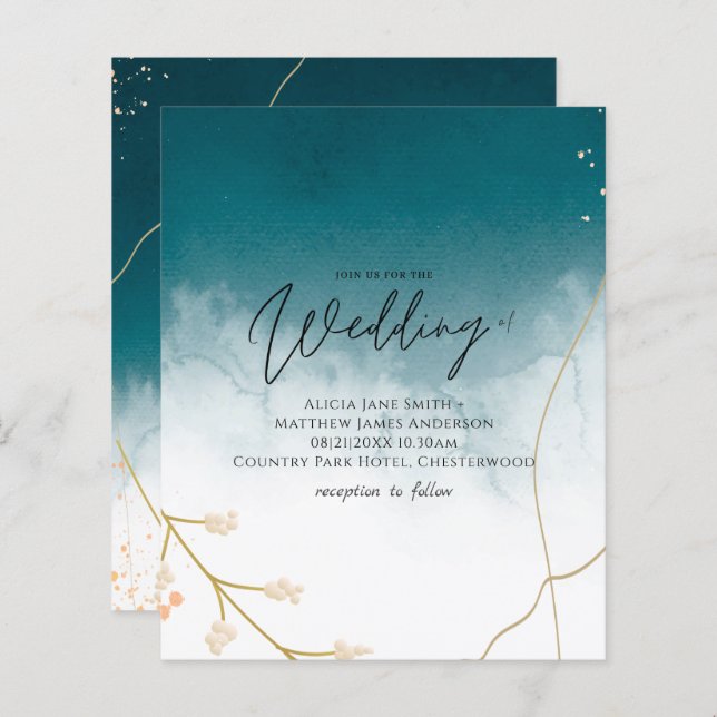 CONVITE DE CASAMENTO Abstrato Dourado do BUDGET (Frente/Verso)