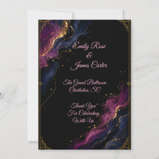 Convite de Casamento Abstrato em Preto Luxuoso Dou