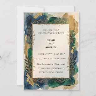 Convite de Casamento Abstrato Esmeralda Verde Dour