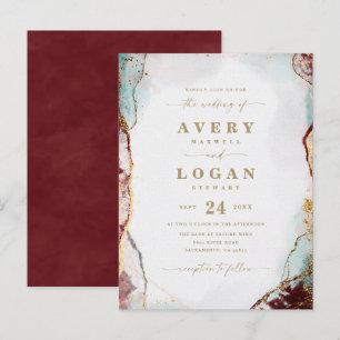 Convite de Casamento Abstrato Étereo Vinho e Doura