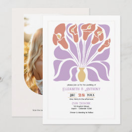 Convite de Casamento Abstrato Floral Boho Lilás e