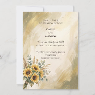 Convite de Casamento Abstrato Girassol Dourado
