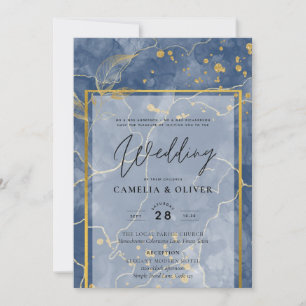 Convite de casamento abstrato LeahG azul marinho d