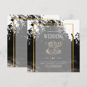 Convite de Casamento Abstrato LeahG Black Gold INK