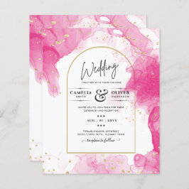Convite de Casamento Abstrato LeahG PINK GOLD INK