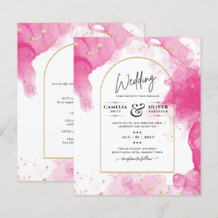 Convite de Casamento Abstrato LeahG PINK GOLD INK